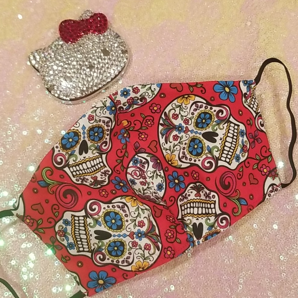 💖SALE💖Folklorical "Sugar Skulls" Reversible Mask - Picture 2 of 5